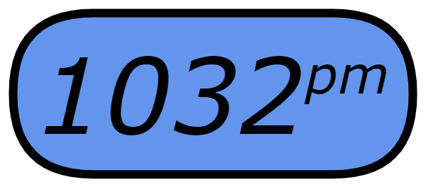 In this example, we create a modern digital clock with the Verdana font for the digits. We hide the seconds part of the clock and also hide the hours and minutes separator symbol. We convert the time "22:32:00" to 12-hour format to get "10:32" and display the "pm" indicator in the upper right corner as "10:32<sup>pm</sup>". We fill the display with a calming cornflower-blue color and make the bezel have a pill shape that's created by the quadratic curve option.